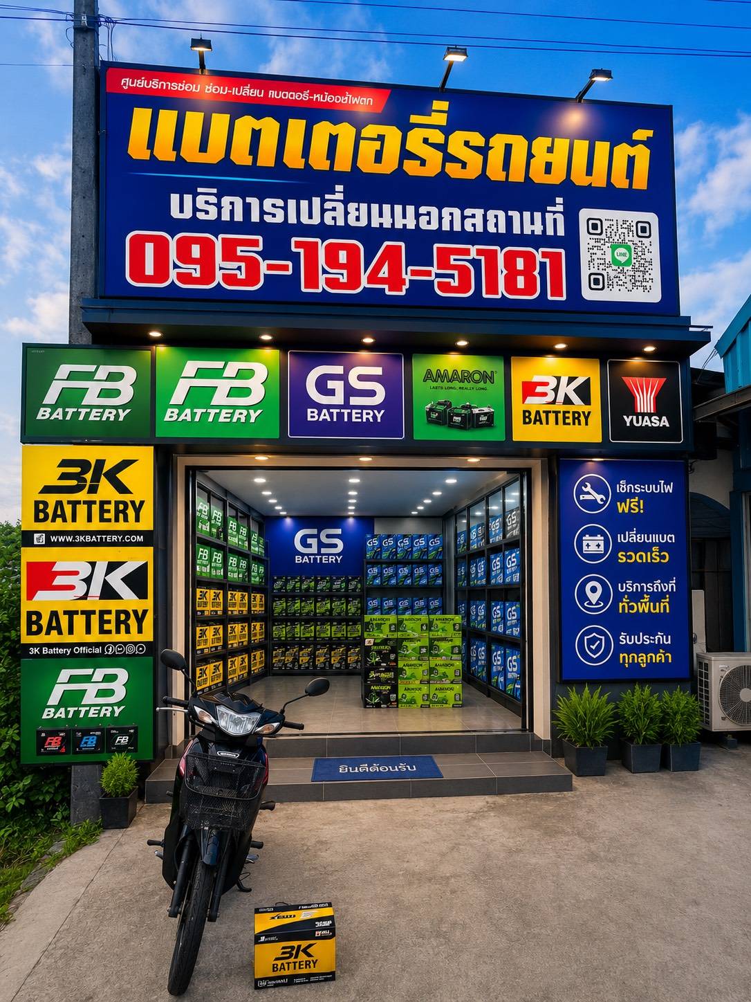 ร้านแบตเตอรี่รถยนต์ RK แบตเตอรี่รถยนต์ สาขา หนองรี ชลบุรี จังหวัดชลบุรี